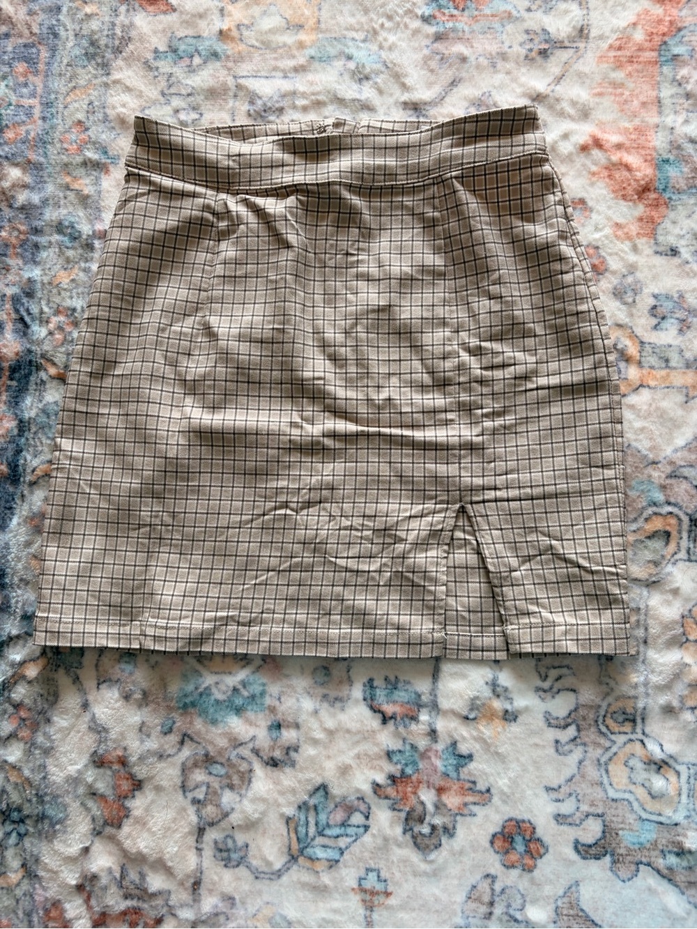 Garage Beige Plaid Mini Skirt with Front Vent